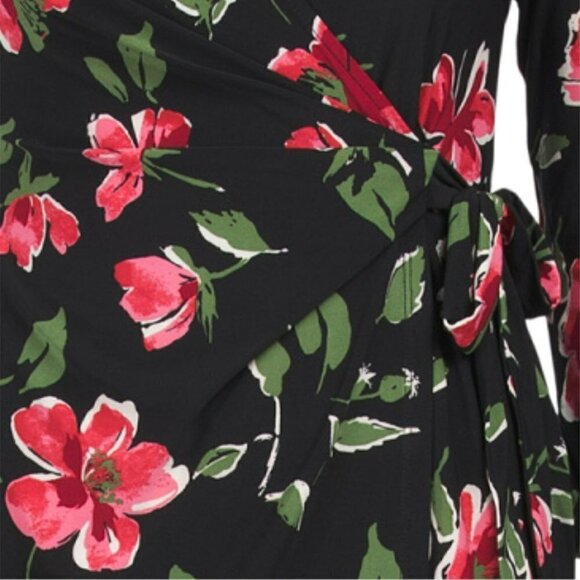 NWT Anne Klein Women's Roses Floral Print Long Sleeve Wrap Mini Dress - Picture 4 of 7